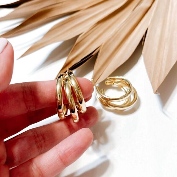 Gold  hoop earrings S341 - Picture 4 of 5